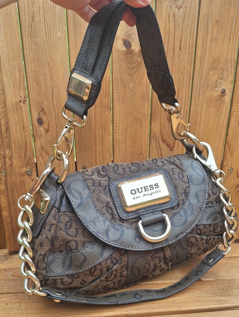 Y2K Guess Brown Monagram Shoulder Bag